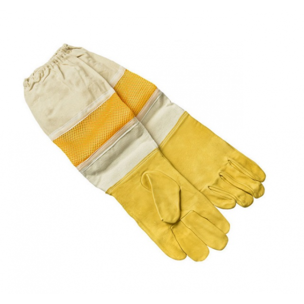 Rukavice S žltá koža dlhé BEE s vetraním, plátnom a gumou